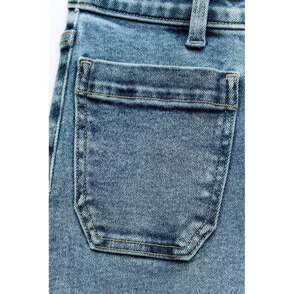 NWT Zara medium blue wash high rise flare leg ankle stretch denim jeans, 12 - Picture 10 of 14